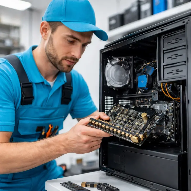 Мастер устанавливает звуковую карту на ПК в Петрозаводске